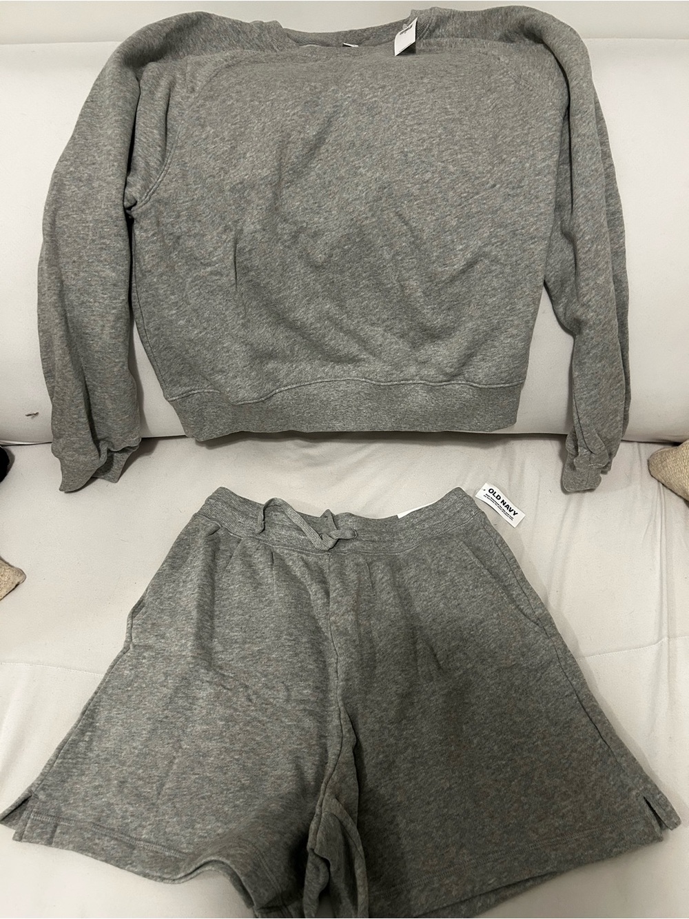 NWT Old Navy Grey Drawstring Shorts  and Sweatshirt set, sz M .